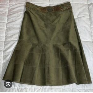 Vtg lillie Rubin olive beaded suede tulip skirt sz 4 *D